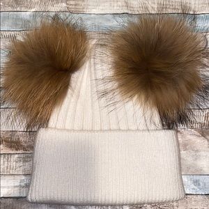 Raccoon Fur PomPom Beanie Hat